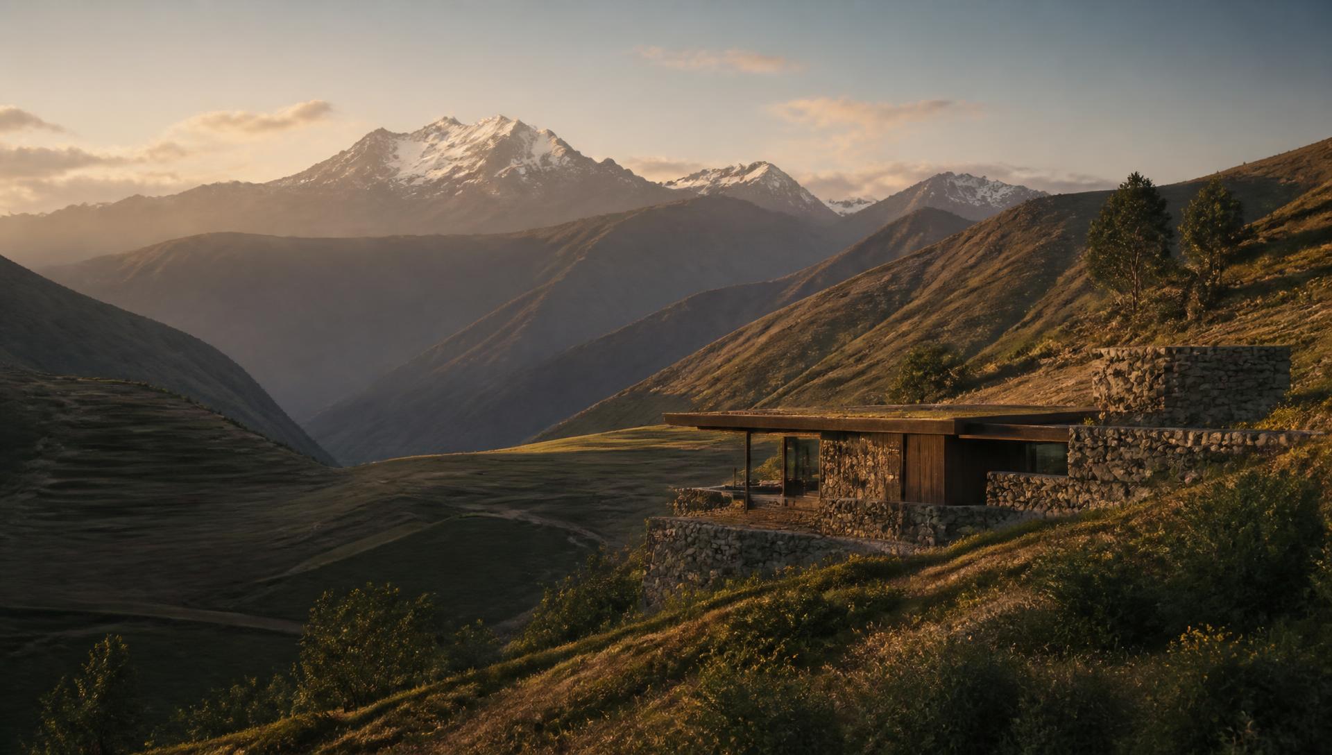 Paisaje del Valle Sagrado con arquitectura contemporánea integrada al terreno